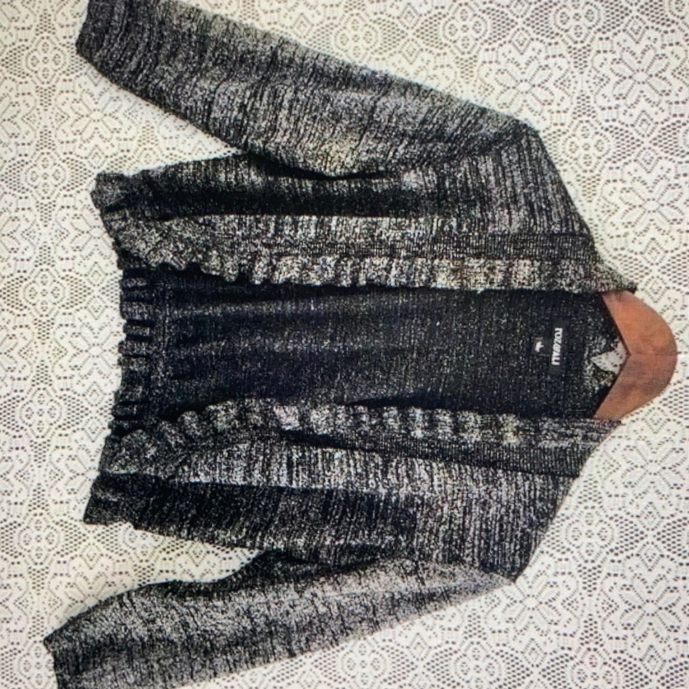 Open front ruffle sweater cardigan